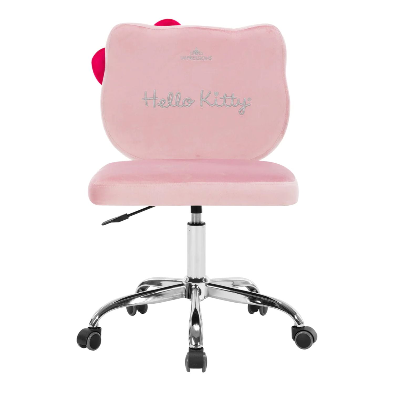 Impressions Vanity Hello Kitty Kawaii Swivel Vanity Chair for Makeup Room Adjustable Height Cute Desk Chair with Wheels Rolling Comfy Polyurethane