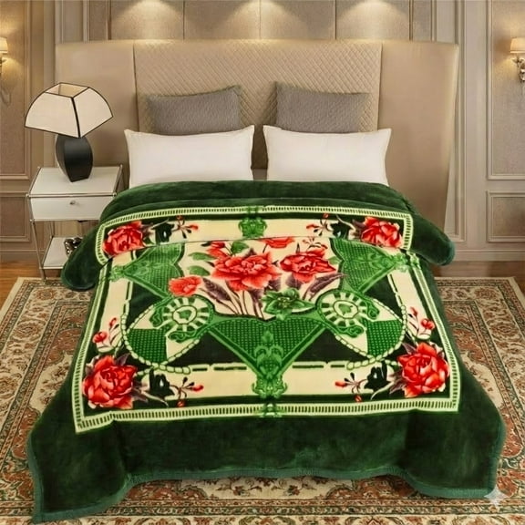 DBOZEorean Faux Mink Blanket King Size– Heavy Plush 2-Ply Reversible Winter Blanket, Silky Soft & Warm, Cozy Thick Soft Fleece Bed Blanket – Green/Cream