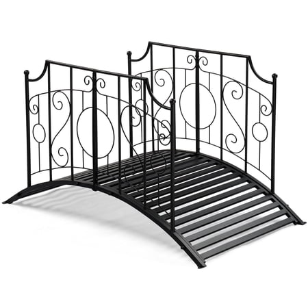 Zimtown 4ft Iron Garden Bridge with Flat Top Railing and Ball Handle for Outdoor Yard Decor Black