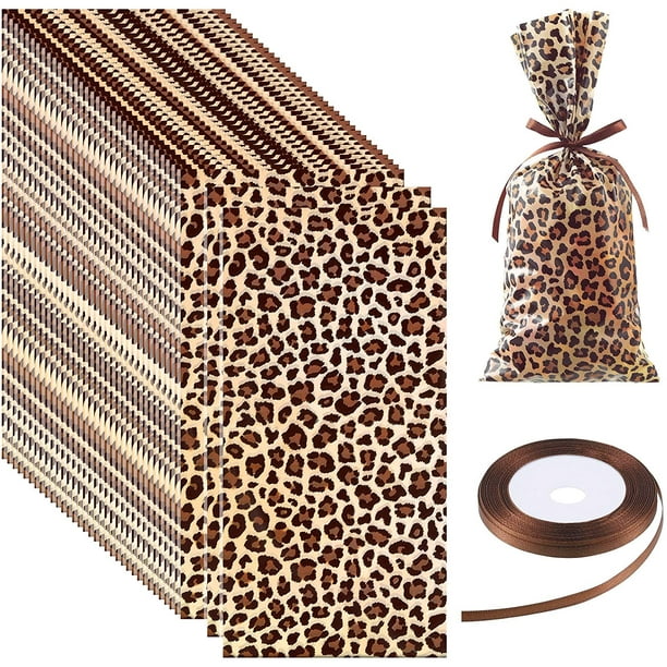 100 Pieces Leopard Print Treat Bags Leopard Candy Bags Easy to Seal Animal Print Cellophane