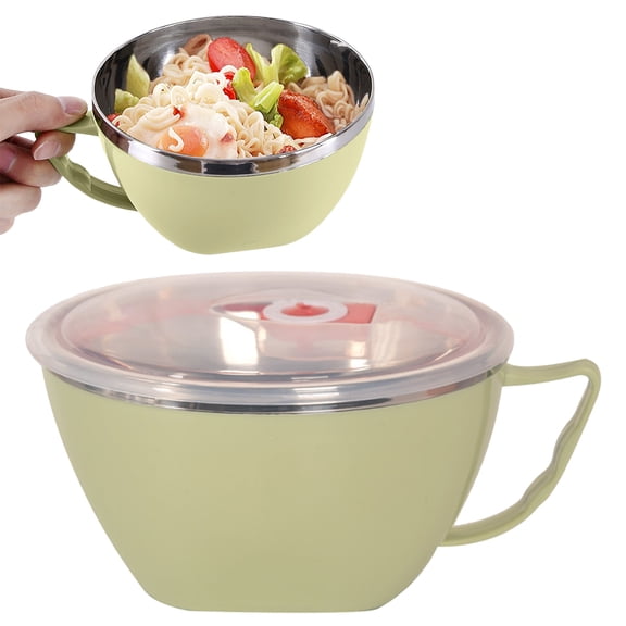Insulated Stainless Steel Noodle Bowl with Lid and Handle Food Storage Container for Soup Pasta and Snacks for Office Kitchen and Camping Green