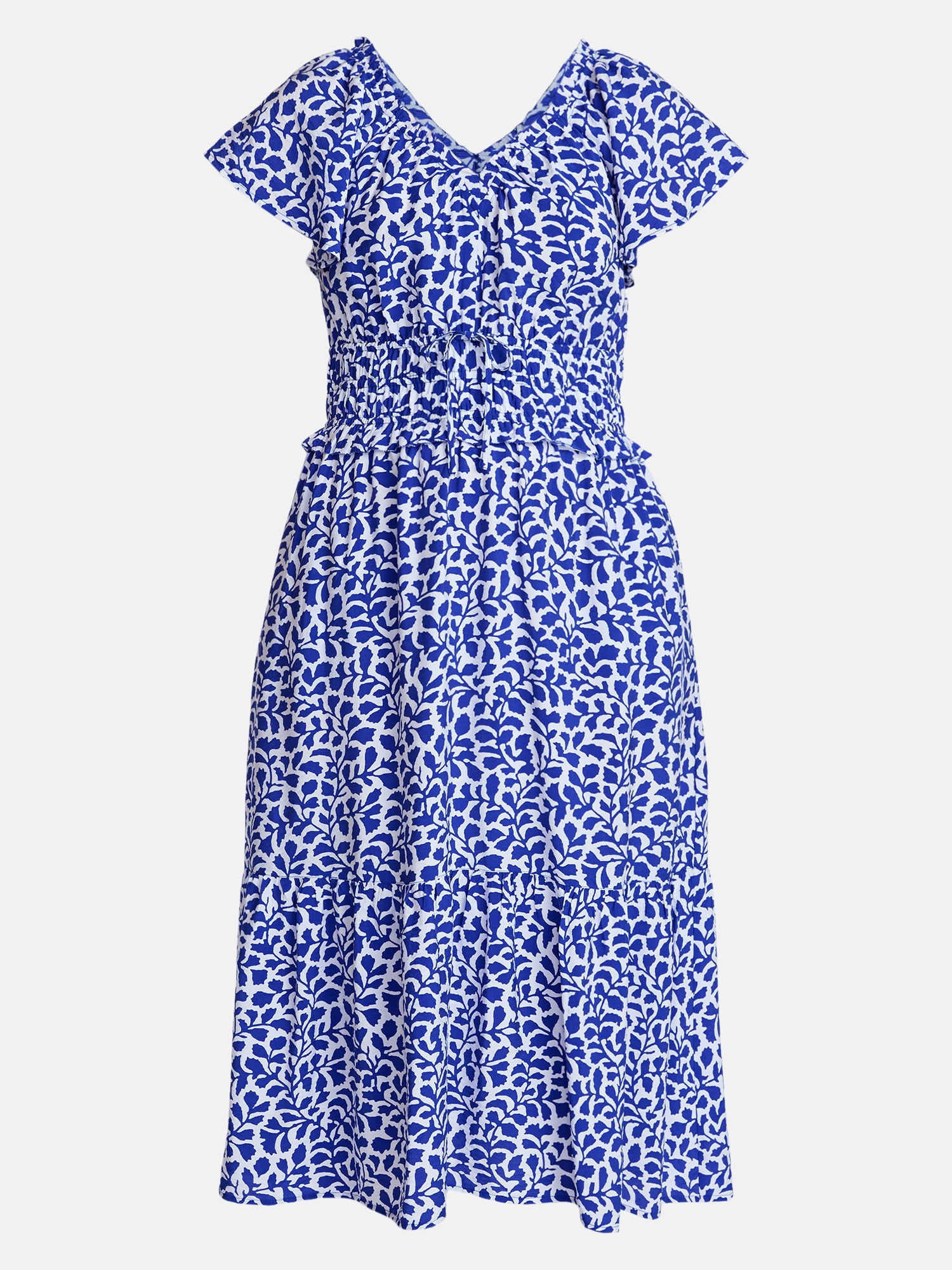 Time and Tru Women's Tiered Midi Dress with Flutter Sleeves, Sizes XS-XXXL