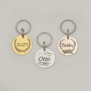 Personalized Floral Pet ID Dog Tag Key Chain - Custom Frame and Name and Emergency Contacts for Dog and Cat - Small, Medium, Large Laser Engravable Pet License for Pets - Ships Next Day [Gold]