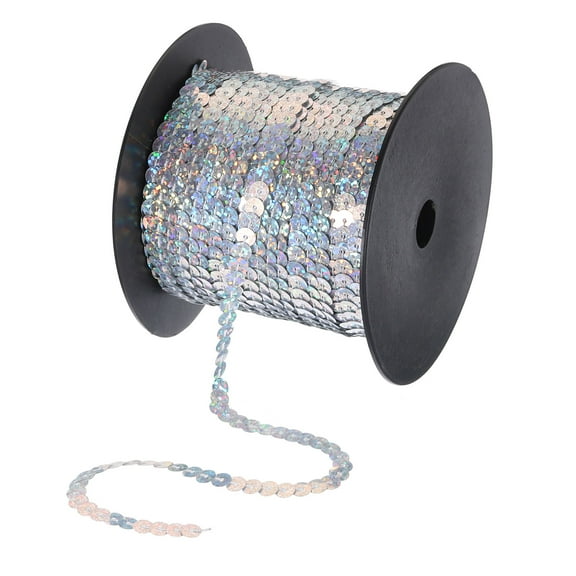 Uxcell 100 Yards x 0.24 Inch Flat Sequin Strip Laser Sequins Fabric Paillette Spangle Sequins Trim Bling Silver