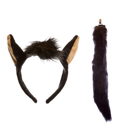 Wildlife Tree Plush Black Horse Ears Headband and Tail Set for Horse Costume, Cosplay, Pretend Animal Play or Farm Party
