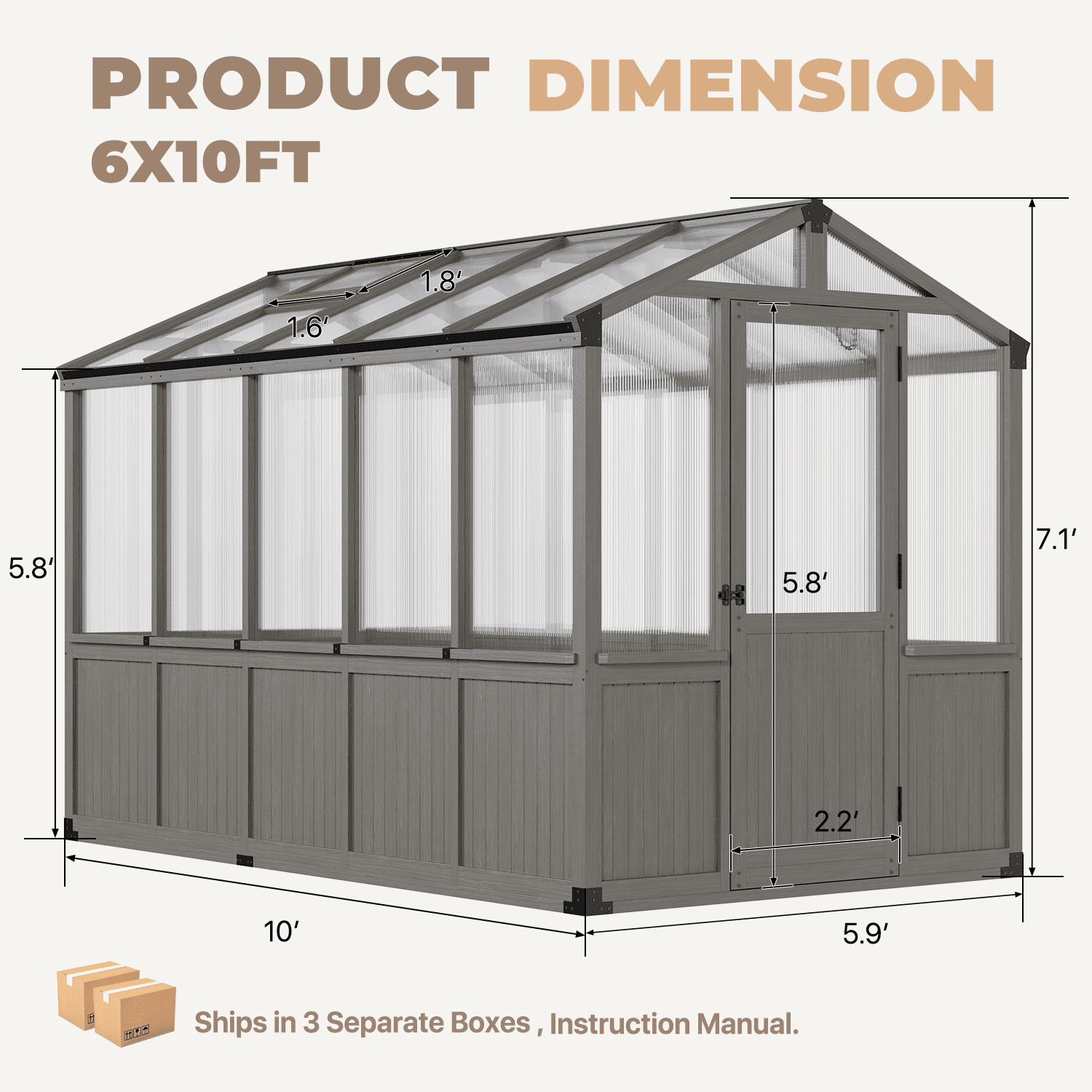 BaPiPro 6'x10' ft Outdoor Wooden Greenhouse, Walk-in Large Green House with Lockable Door, Adjustable Window for Patio, Garden