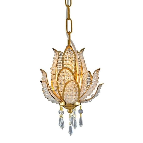 Artistry Lighting Flower Collection 8"x10" Gold 1-Light Hanging Crystal Chandelier