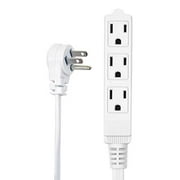 Electes 15 Feet Heavy Duty Extension Cord / Wire , Multi 3 Outlet , 3 Prong Grounded , Angled Flat Plug , 16/3 , SPT3 , UL Listed , White