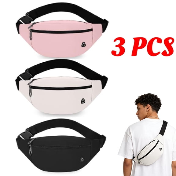 GASTROPOD 3 Pack Fanny Packs for Men and Women, Waterproof Sports Waist Pack Unisex 3 Pack, Pink Black White Fanny Pack for Women