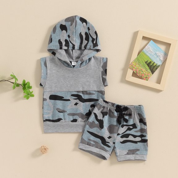AUDeals Baby Boys Sleeveless Print T-Shirt and Tie Shorts Summer Suit, Trendy Comfortable Casual Boys Outfit Set for Daily Wear (Grey, 18-24 Months)