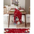 thumbnail image 3 of Red Snowman Christmas Burlap-Cotton Table Runner 108 Inches Long,Berry Snowflake Xmas Farmhouse Table Runners,Outdoor Dining Tablecloths Decor for Baby Shower/Party/Wedding 13x108, 3 of 9