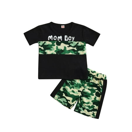 

Suanret 2Pcs Toddler Baby Boy Summer Clothes Mom Boy Print Short Sleeve Printed T-Shirt Shorts Casual Outfits Black 3-4 Years