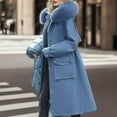 thumbnail image 5 of Jinhomg Womens Trendy Long Down Coat Plus Size Comfy Faux Fur Hooded Puffer Jacket Heavyweight Warm Double Closure Drawstring Waist Outerwear with Pockets Clearance Items for Women Blue L, 5 of 7