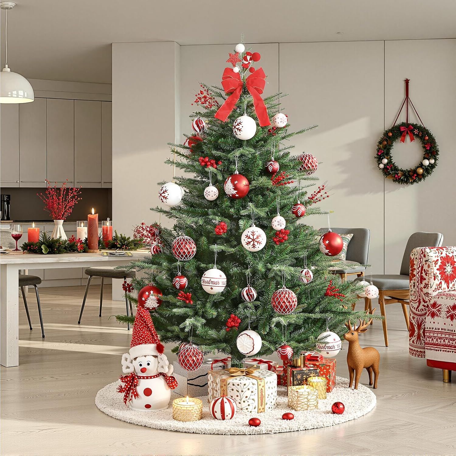 100MM/4 Inch 9PCS Large Christmas Balls Ornaments, Shatterproof Plastic Hanging Big Baubles Set for Xmas Tree Decoration Holiday Party Wedding Decorations with Hook