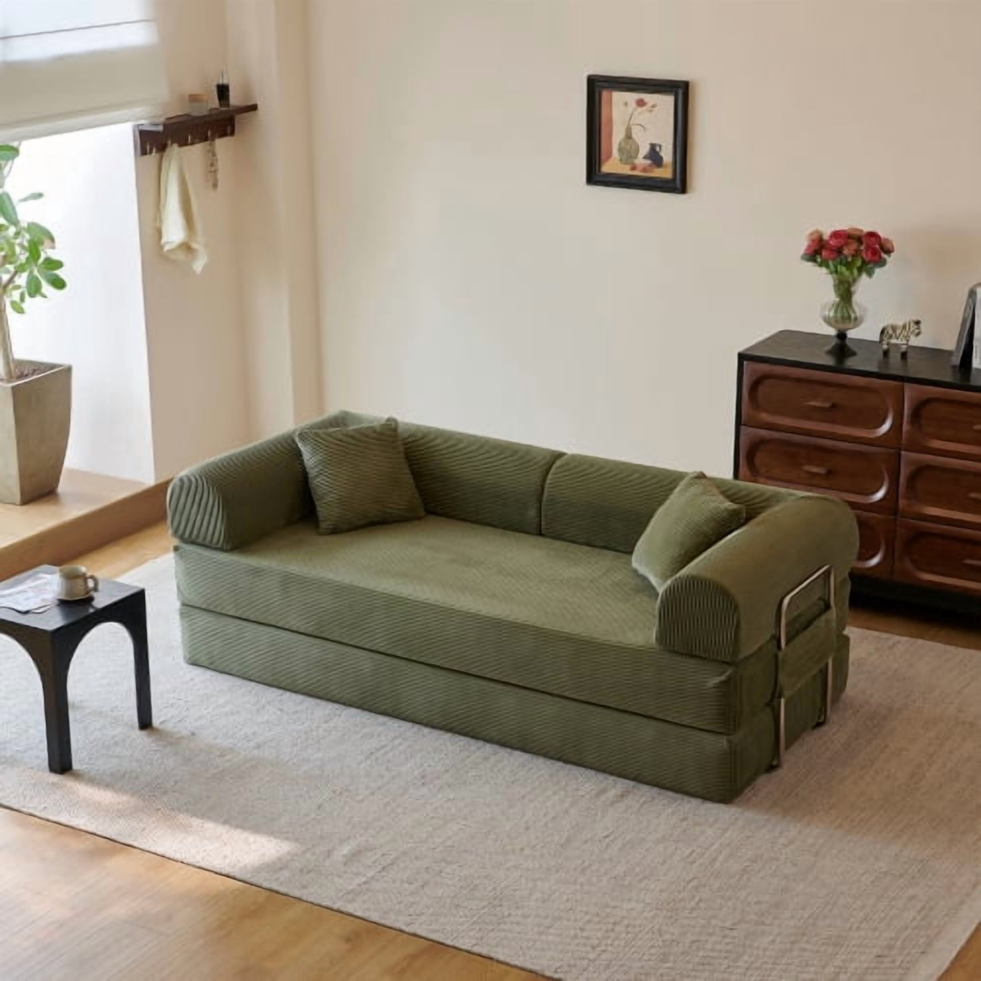 78.8" Convertible Sofa Bed, Convertible Boneless Modular Sectional Futon Loveseat, Sleeper Couch for Living Room Bedroom, No Assembly Required, Green