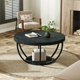 thumbnail image 5 of Tribesigns 32 Inches Round Coffee Table, Modern 2-Tier Center Table with Storage Open Shelves, Wooden Circle Coffee Table Sofa Side Table with Metal Legs, Wooden Grain and Black, 5 of 10