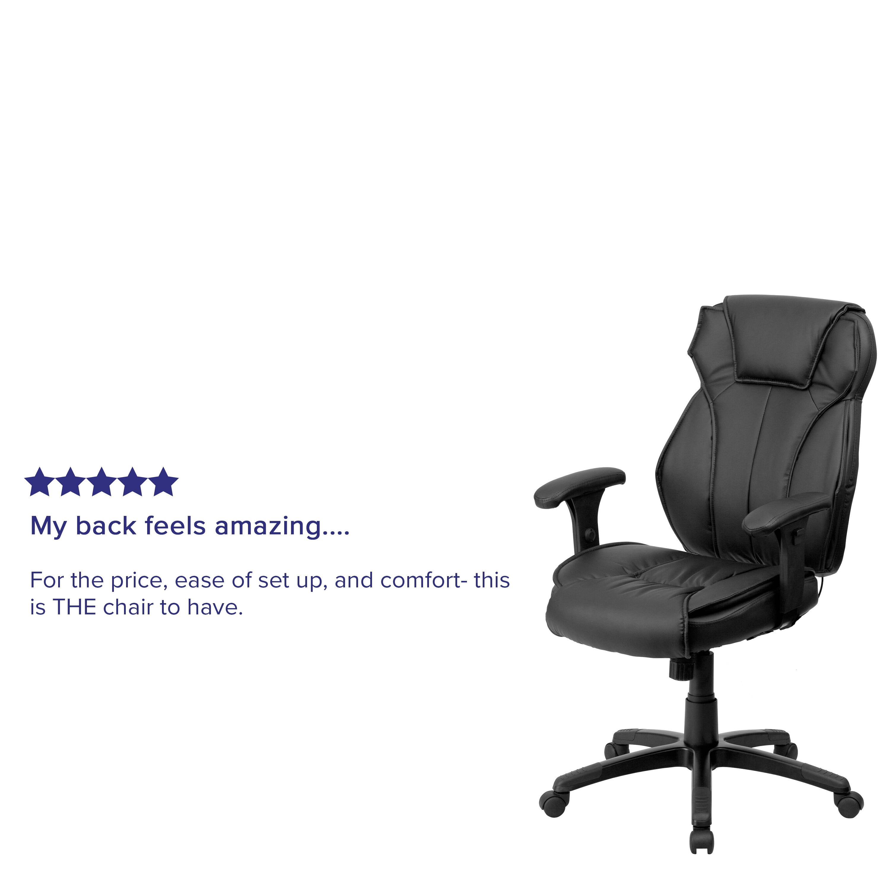 Flash Furniture High Back Black LeatherSoft Multifunction Executive Swivel Ergonomic Office Chair with Lumbar Support Knob with Arms