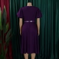 thumbnail image 4 of AURA Womens Elegant A Line Midi Dress Puff Short Sleeve Round Neck High Waist Zipper With Belt, 4 of 9