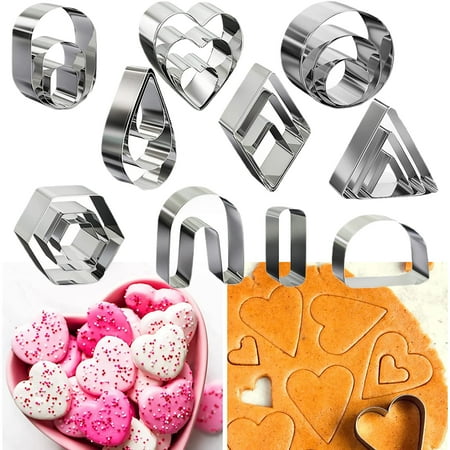 

Mini Geometric Shaped Cookie Biscuit Cutter Set of 24 Rectangle Square Heart Triangle Round Tiny Circle Baking Stainless Steel Metal Molds