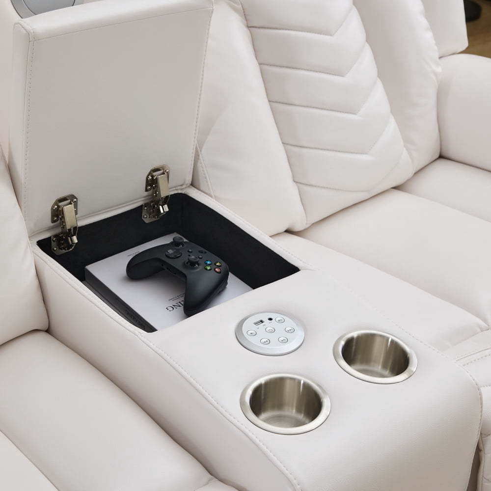 Gewnee 2-Piece Power Reclining Sofa Set, High-Quality Technical Leather with LED Strip & Wireless Charger, Living Room Furniture, White
