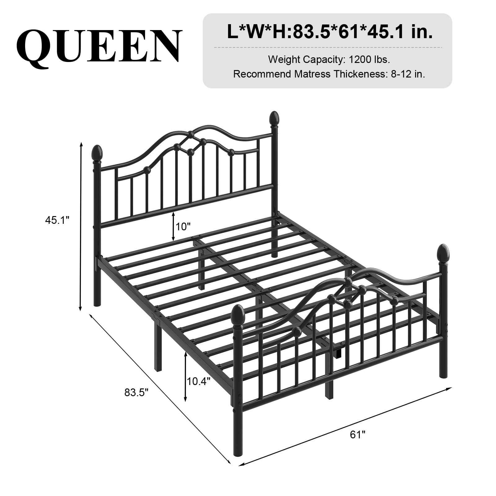 EBERY Queen Metal Platform Bed Frame with Headboard and Footboard, Sturdy Steel Slat Support, Easy Assembly, Black