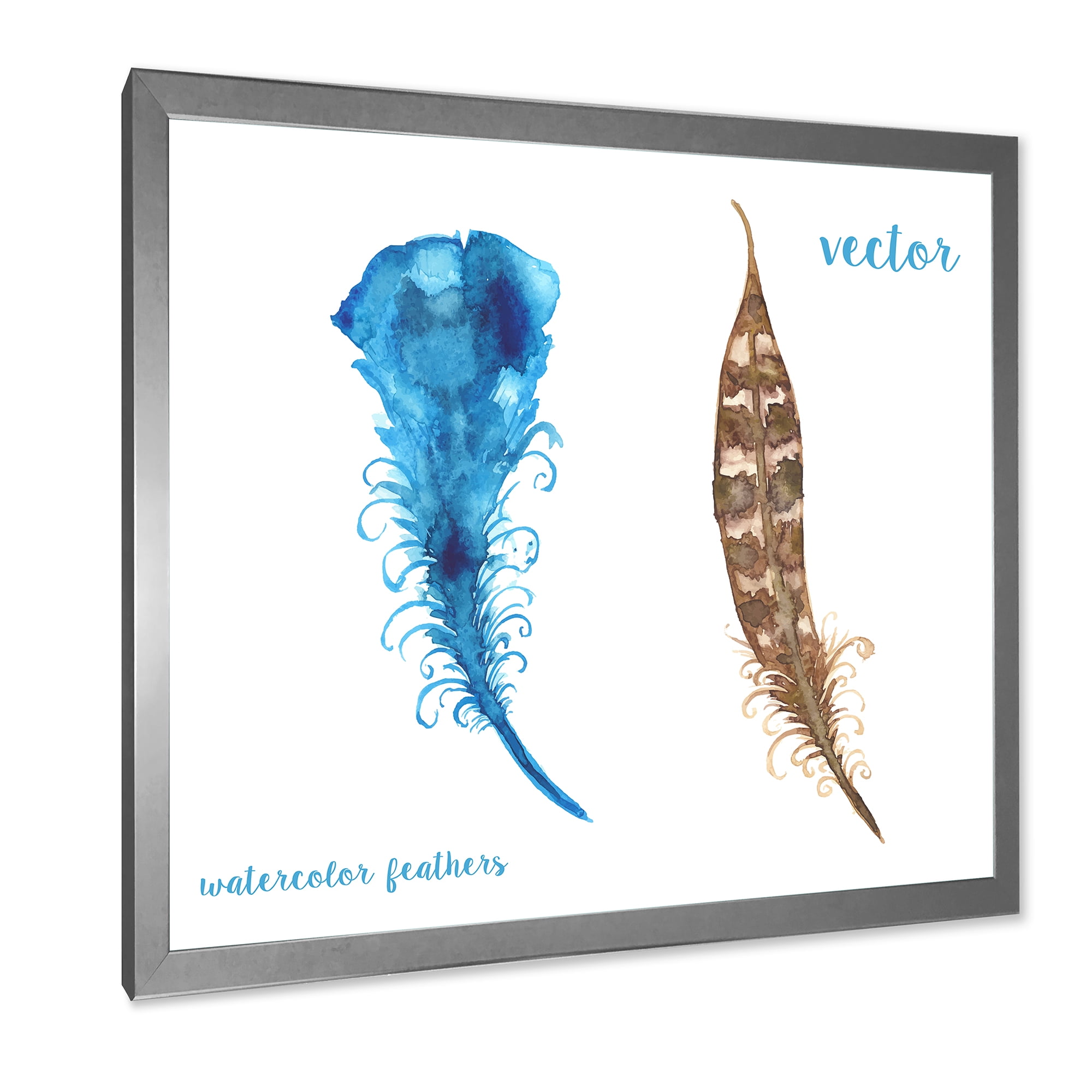 Designart 'Ethnic Boho Watercolor Feathers' Bohemian & Eclectic Framed Art Print
