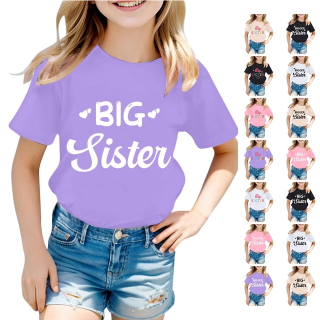 SUXIAN T-Shirts de Mode pour Filles Décontractés à Lettres Col Rond Manches Courtes T-Shirt Haut3 Imprimé de Lettres Col Rond T-Shirt Graphique pour Filles Violet_003 8-9 Ans