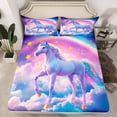 thumbnail image 2 of Feelyou 3D Neon Unicorn Bed Sheets for Child, Glitter Purple Galaxy King Sheets, Magical Stars Rainbow Sheet Set, Breathable Home Decor, 4pcs, 2 of 7