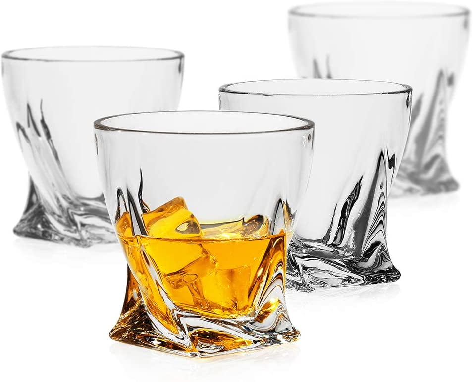 LUXU Whiskey Glasses(Set of 4)-10 oz Twisted Scotch Glasses,Premium Old ...