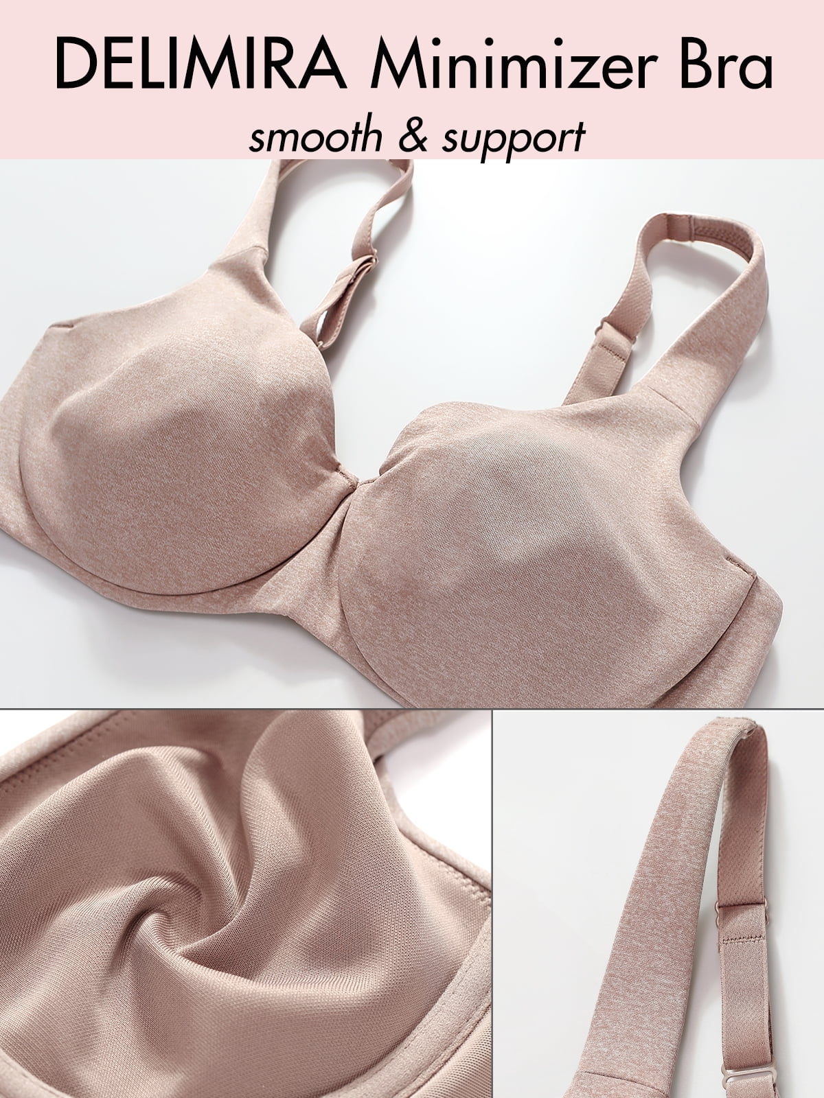 DELIMIRA Minimizer Bras for Women Full Coverage Plus Size Underwire Unlined Seamless Bra