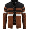 thumbnail image 2 of Herrnalise Men's Fashion Autumn And Winter Plaid Hooded Fleece Knitted Sweater Sweater Jacket Brown, 2 of 9