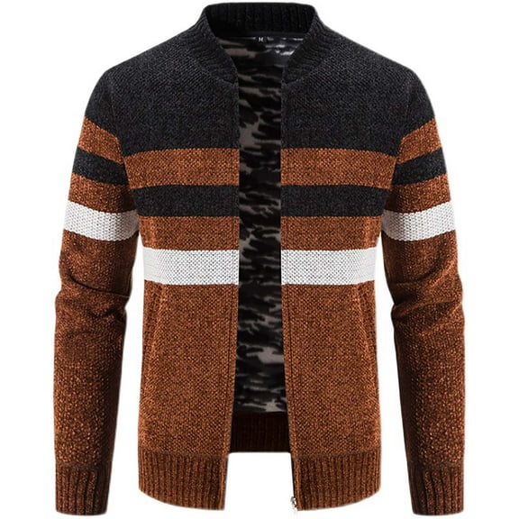 Fesfesfes Fleece Coat for Men's Fashion Fall And Winter Plaid Hooded Fleece Knitted Sweater Sweater Jacket On Sale