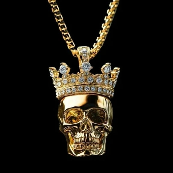 1.50Ct Round Cut Real Moissanite Skull Halloween Pendant 14K Yellow Gold Plated