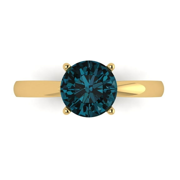 1.5 ct Round Cut Natural London Blue Topaz Solitaire Engagement Ring for Women in 14K Yellow Gold