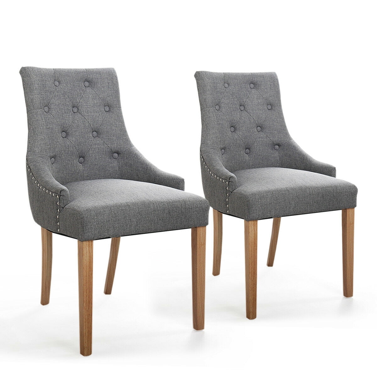 Kepooman Mid-century Dining Chairs Set of 2, Fabric Upholstery Tufted Buttons Dining Chairs for Kitchen - Gray Kepooman Mid-century Dining Chairs Set of 2, Fabric Upholstery Tufted Buttons Dining Chairs for Kitchen - Gray