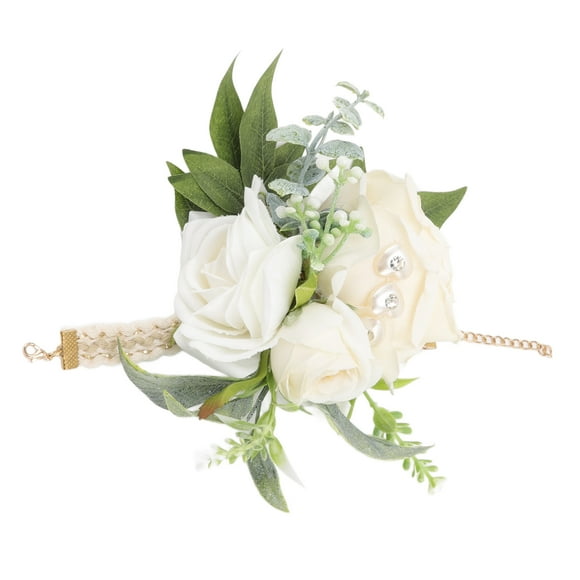 Wrist Corsages, White Roses ABS Bride Wrist Corsages Widely for Proms