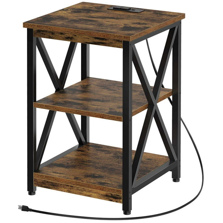 Rolanstar Narrow End Table with Wooden Drawers and USB Ports & Power O