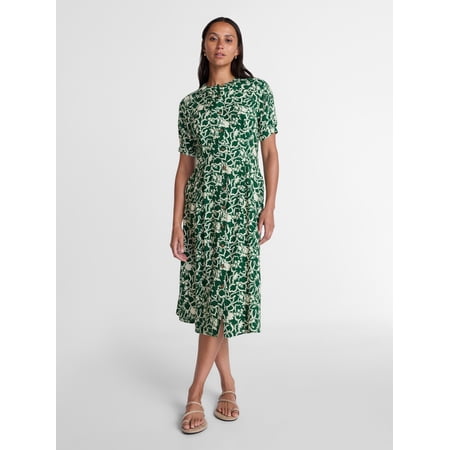 Time and Tru Women's Pleated Midi Shirtdress, Sizes XS-XXXL