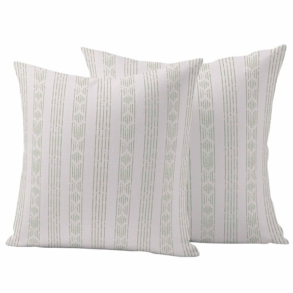 2 Pack Outdoor Waterproof Throw Pillow Covers,Bohemian Stripes Sage Green Decorative Square Pillow Case Patio Pillowcases for Chair Couch Sofa 16x16in