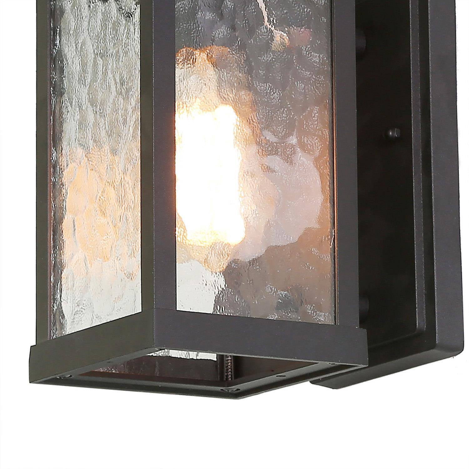 LNC Hansink 12-in H Black and Rippled Glass Medium Base(E-26) Outdoor Wall Light,8"H