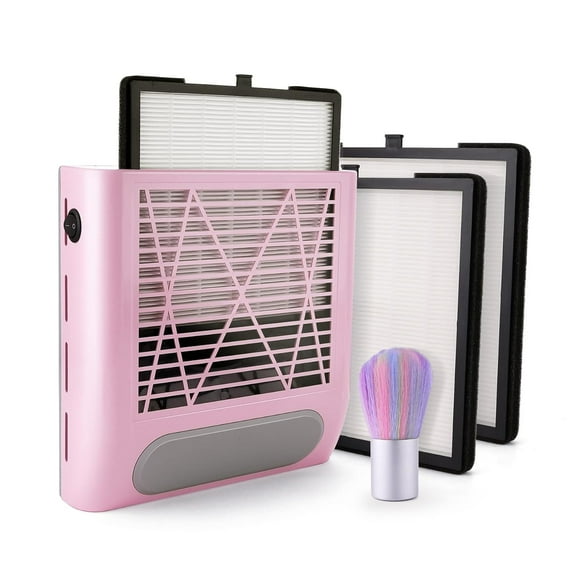 Wiher 80W Nail Dust Collector, Dust Collector Nail Tech Nail Vacuum Fan Dust Collector Extractor De Polvo De Uñas Profesional with 2 Reusable Filters & Brush Pink