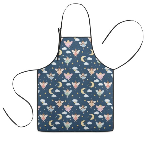Dark Blue Fairy Moon Princess Pattern Kids Aprons for Girls and Boys,Adjustable Neck Strap Toddler Aprons for Kids Cooking Baking