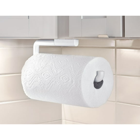 iDesign Plastic Wall Mounted Metal Paper Towel Holder, Roll Organizer for Kitchen, Bathroom, Craft Room, 13" x 5" - White