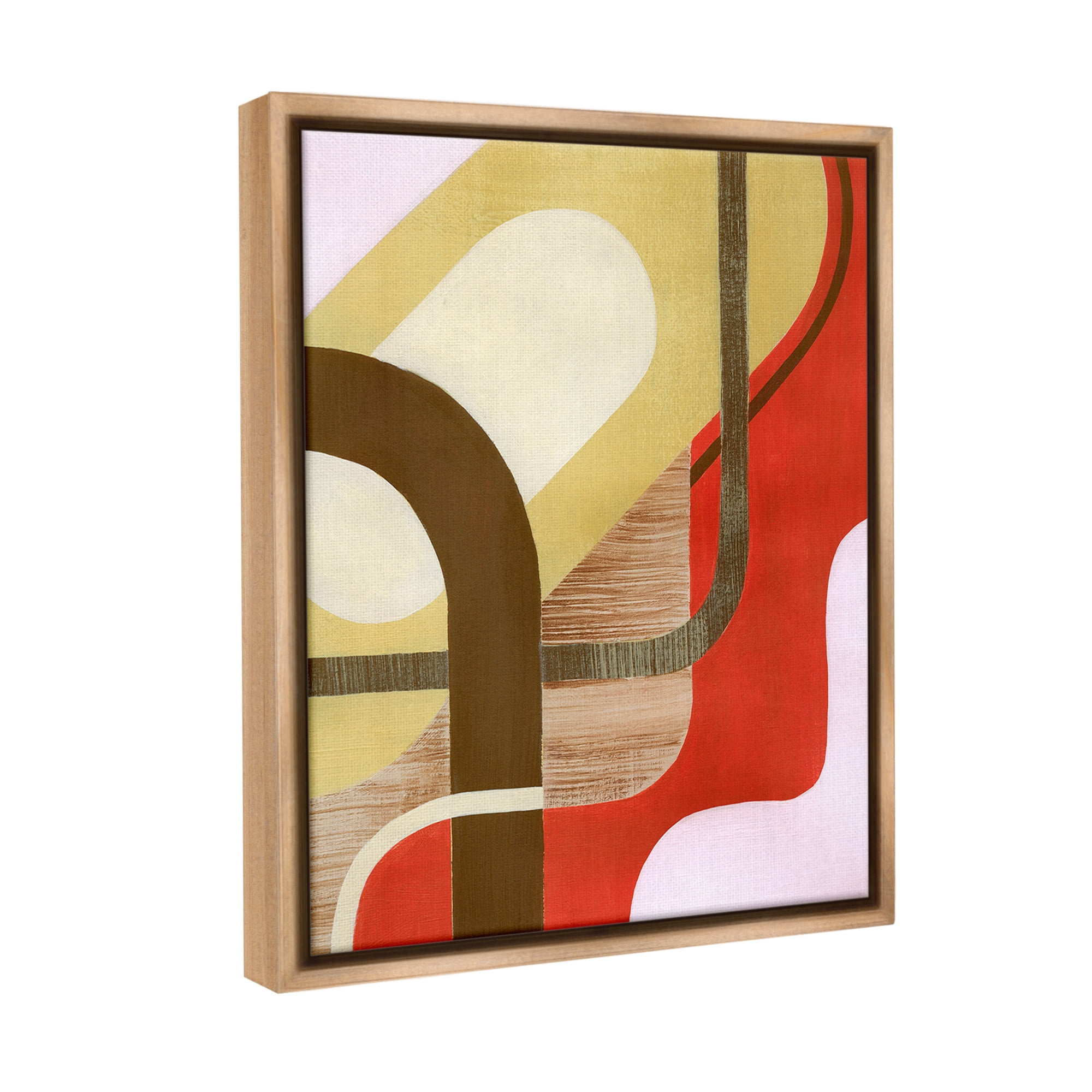 Stupell Industries Wavy Retro Shapes Abstract Painting Brown Floater Framed Canvas Art Print Wall Art, 25 x 31