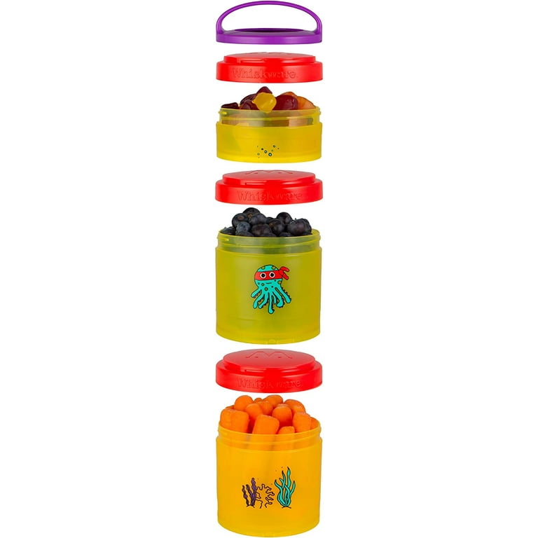 Whiskware Stackable Snack Containers for Kids and Toddlers, 3 Stackable  Snack Cups for School and Travel, White and Grey