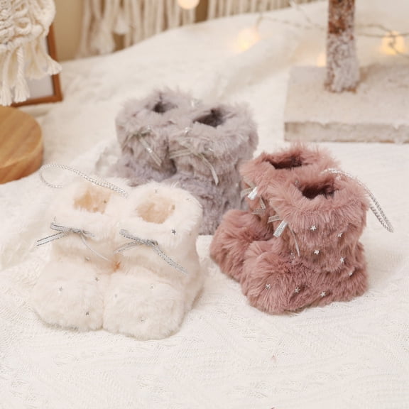 3PCS Fluffy Boots Pendant Christmas Tree Hanging Ornament Gnomes Shoes Christmas Tree Party Decoration
