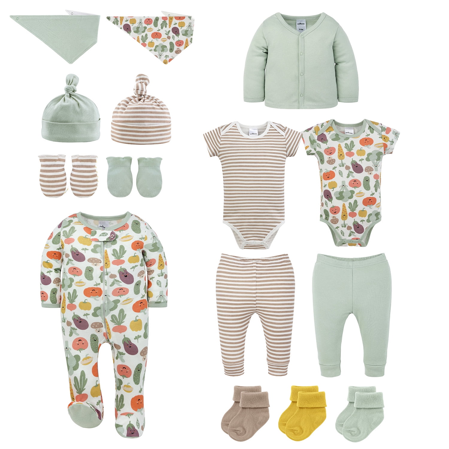 The Peanutshell Layette Gift Set, Little Harvest Baby Clothes with Bibs and Accessories, 0-3 Months, 15 Piece Set
