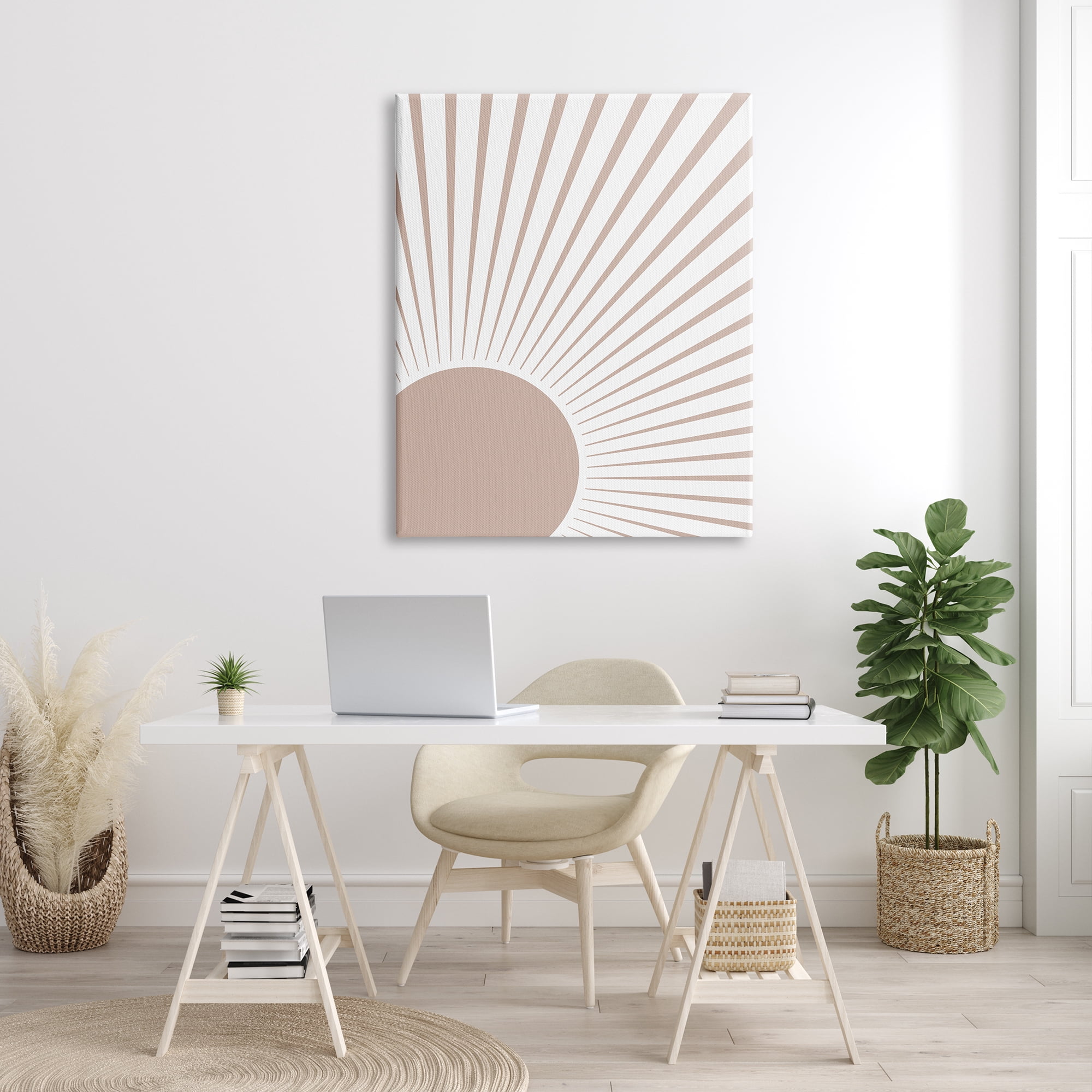 Stupell Industries Rising Sun Light Ray Pop Neutral Geometric Horizon Abstract Painting Gallery Wrapped Canvas Print Wall Art, 36 x 48