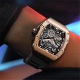 thumbnail image 4 of JINLERY Skeleton Automatic Self-Wind Men Tonneau Wrist Watch Stainless Steel Silicone Sapphire Crystal Waterproof Kinetic Energy Reserve Clock Man Hollow Luminous Mechanical Wristwatch, 4 of 7