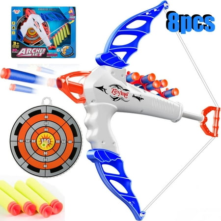 8 Pcs Kids Bow and Arrow Set - Outdoor Indoor Games Activities for Kids Archery Set with Foam Darts & Target Christmas Birthday Gifts Toys for Boys Girls Age 3 4 5 6 7 8-12 Years Old